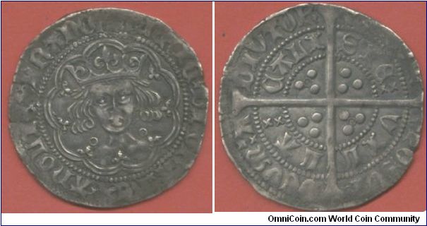 Henry VI (1422-1460 & 1470-1) Annulet Issue Groat struck between 1422-7. Minted at Calais.