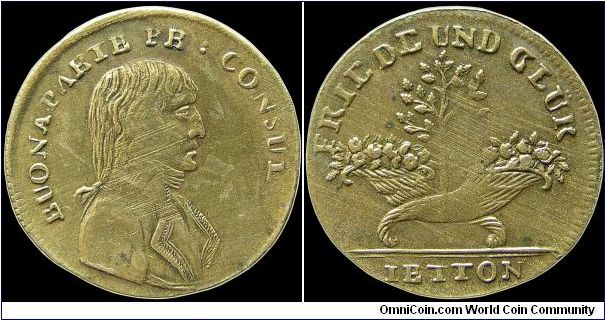 Paix d'Amiens, France.

This was produced in several metals, this one is of brass and about as struck.                                                                                                                                                                                                                                                                                                                                                                                                            