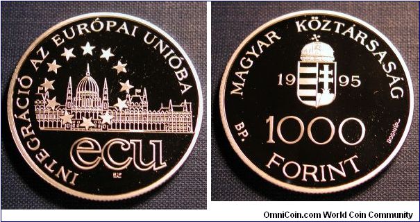 1995 Hungary 1000 Forint Proof 
Weight: 31.1g
.925 Silver
European Union
Hungarian Parliament Building.