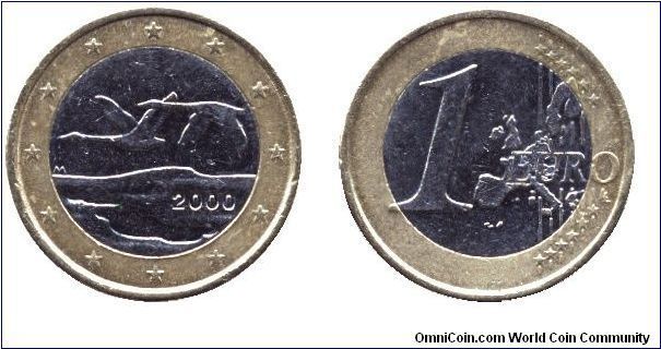 Finland, 1 euro, 2000, , Ni-Brass-Cu-Ni, bi-metallic.                                                                                                                                                                                                                                                                                                                                                                                                                                                               
