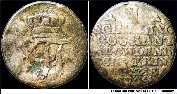 1 Shilling, Mecklenburg-Schwerin.

This duchy became a grand-duchy as a result of the Congress of Vienna in 1815.                                                                                                                                                                                                                                                                                                                                                                                                 