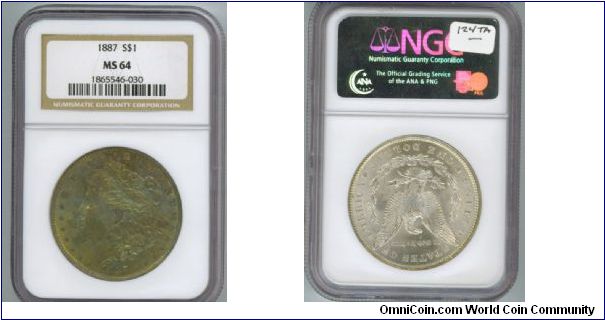1887 Morgan Silver Dollar Wonderful Toning
NGC MS 64