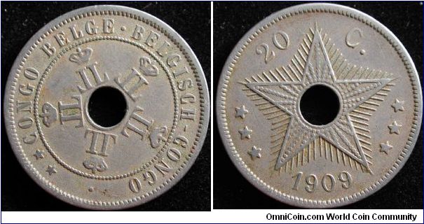 20 Centimes
Cu-Ni
Belgian Congo
Leopold II