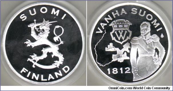 Modern Medal - Old Finland. Emperor Alexander I rejoined the eastern part of Finland, ceeded to Russia in 1721 & 1743, to the rest of Finland. Part of a 36 piece collection that contains milestones of Finnish historical development.