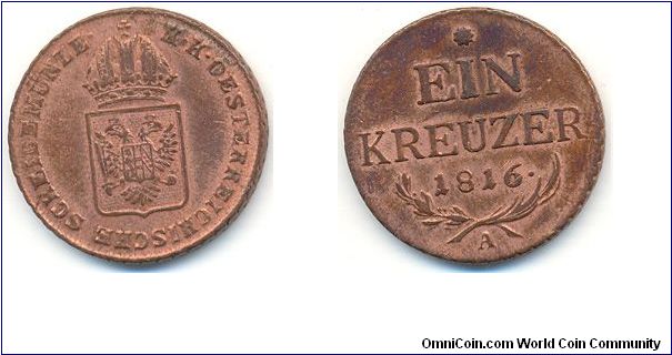 Austria, 1 Kreuzer, 1816.