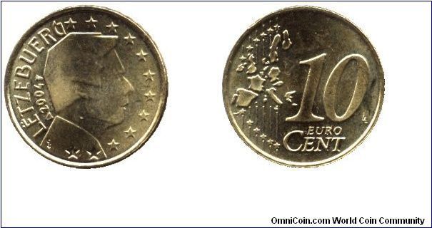 Luxembourg, 10 cents, 2004, Cu-Al-Zn-Sn.                                                                                                                                                                                                                                                                                                                                                                                                                                                                            