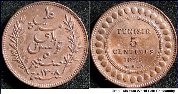 5 Centimes
Bronze
Ali
AH 1308