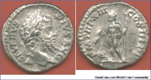 Septimus Severus (193-211AD) Denarius minted 200-1AD. R. Jupiter standing left.
