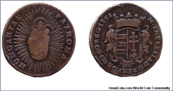 Hungary, 1 denar, 1761, Cu, Mary the Virgin.                                                                                                                                                                                                                                                                                                                                                                                                                                                                        