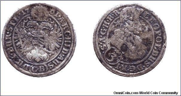 Silesia, 3 kreuzer, 1701, Ag, MM: CB (Brieg), Emperor Leopold I.                                                                                                                                                                                                                                                                                                                                                                                                                                                    