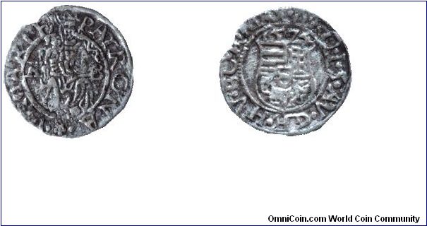 Hungary, 1 denar, 1575, Ag, King Miksa: 1564-1576.                                                                                                                                                                                                                                                                                                                                                                                                                                                                  