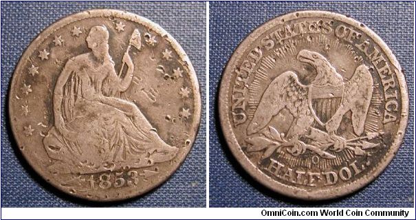 1853-O Seated Liberty Half Dollar Arrows/Rays.  Damaged.