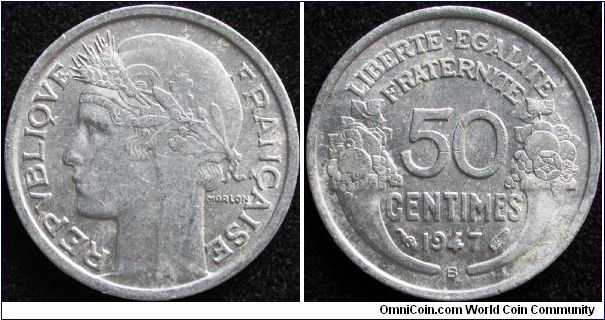 50 Centimes
Aluminium
Mintmark B