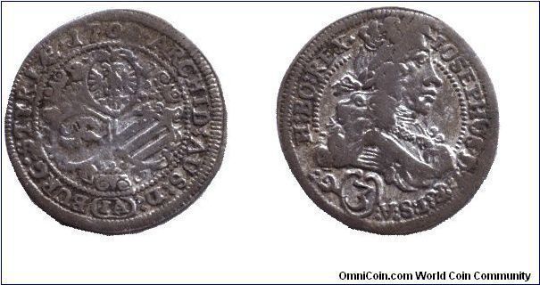 Styria, 3 kreuzer, 1708, Ag, MM: IA (Graz)Emperor Joseph I.                                                                                                                                                                                                                                                                                                                                                                                                                                                         