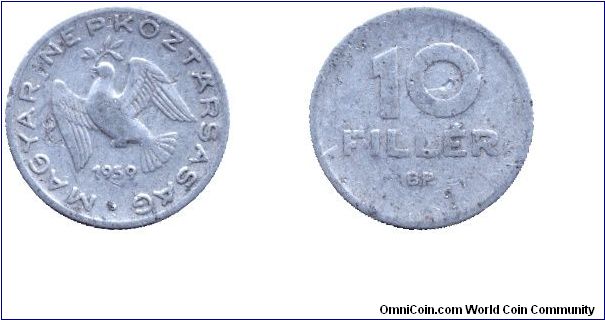 Hungary, 10 fillér, 1959, Al.                                                                                                                                                                                                                                                                                                                                                                                                                                                                                       