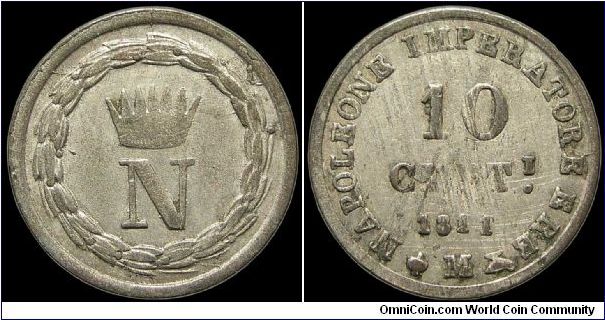 10 Centesimi, Napoleonic Kingdom of Italy.

Milan min. Heavy adjustment marks on the reverse but nearly complete silvering.                                                                                                                                                                                                                                                                                                                                                                                       