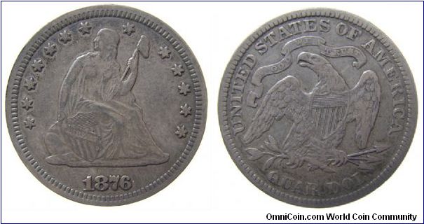 1876 Liberty Seated Quarter