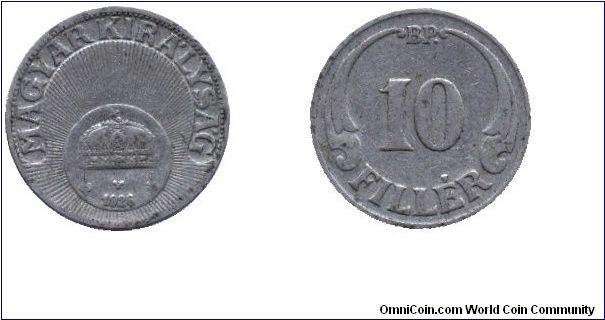 Hungary, 10 fillér, 1926, Cu-Ni.                                                                                                                                                                                                                                                                                                                                                                                                                                                                                    