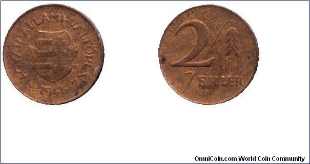 Hungary, 2 fillér, 1946, Bronze, First Republic                                                                                                                                                                                                                                                                                                                                                                                                                                                                     