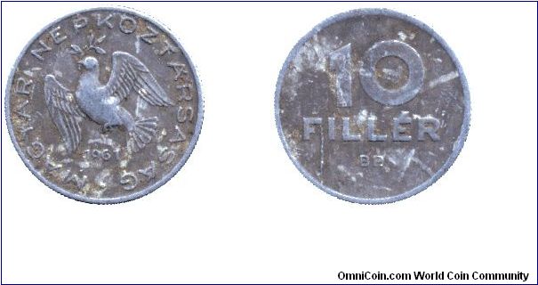 Hungary, 10 fillér, 1961, Al, People's Republic.                                                                                                                                                                                                                                                                                                                                                                                                                                                                    