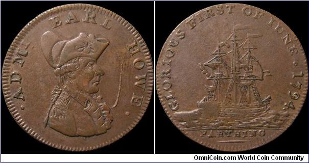 Farthing.

The fact that photography didn't exist could be deduced by the bewildering variety of busts engraved for the same man. In this case Admiral Earl Howe.                                                                                                                                                                                                                                                                                                                                                 