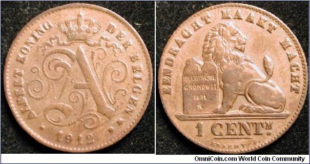 1 Centiem
Copper
Albert I
Flemish