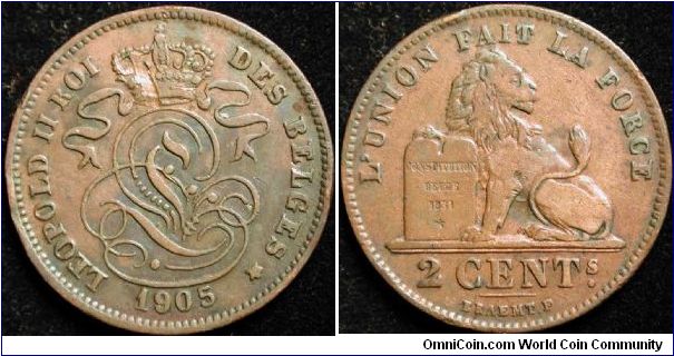 2 Centimes
Copper
Leopold II
French