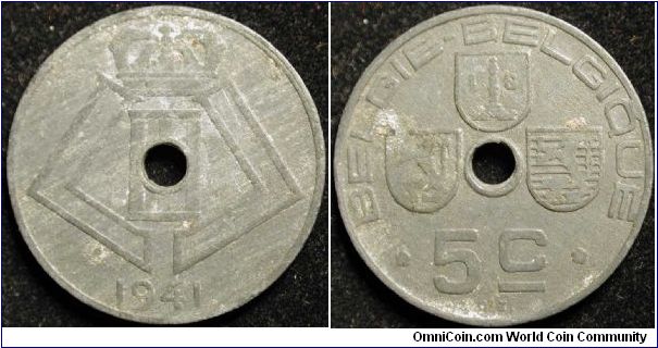 5 Centimes
Zinc
Leopold III
Occup. WW II
Flemish-French