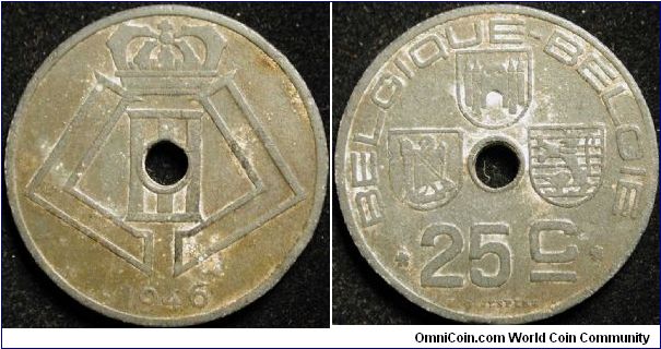 25 Centimes
Zinc
Leopold III
Occup. WW II
French-Flemish