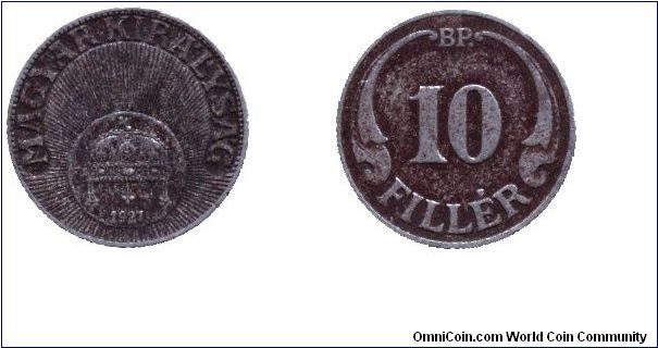 Hungary, 10 fillér, 1927, Cu-Ni, Kingdom of Hungary                                                                                                                                                                                                                                                                                                                                                                                                                                                                 