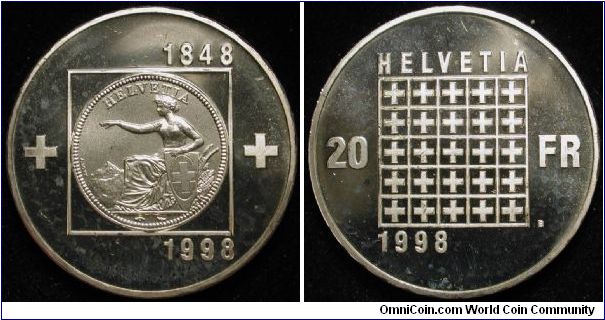 20 Francs
Ag 835 20g
150 years of swiss federal state