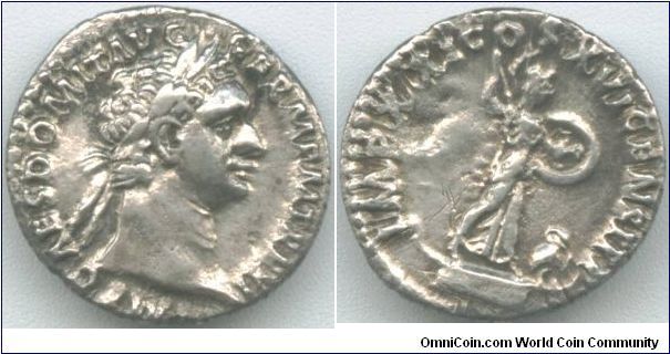 Domitian (91-96) Denarius. Minerva on Reverse.