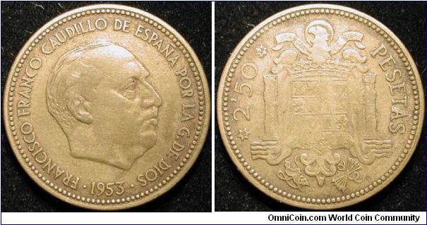 2 1/2 Pesetas
Aluminium bronze in fact 1954