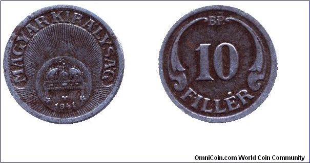 Hungary, 10 fillér, 1941, Steel, Kingdom of Hungary, WWII issue.                                                                                                                                                                                                                                                                                                                                                                                                                                                    