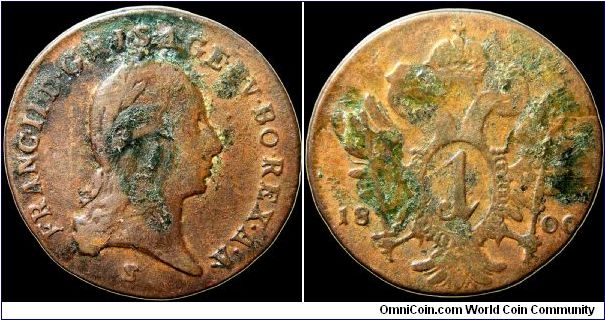 1 Kreutzer.

Schmollnitz mint. Has the remains of an old lacquer job.                                                                                                                                                                                                                                                                                                                                                                                                                                             