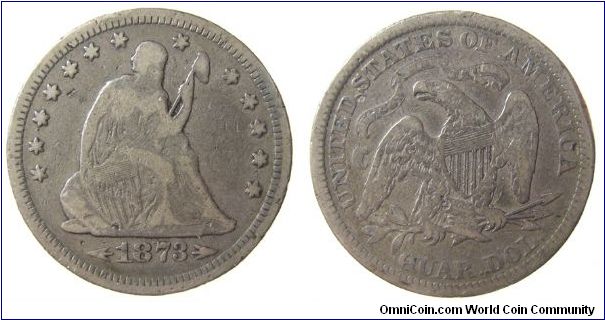 1873 Seated Liberty quarter dollar