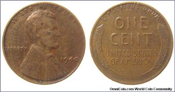 1940 Lincoln cent (received in change)