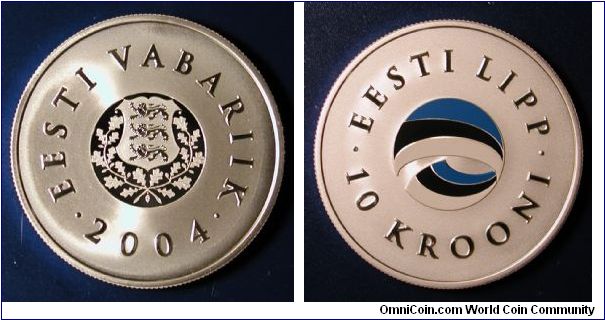 2004 Estonia 10 Krooni, 120th anniversary of the consecration of Estonia's flag.