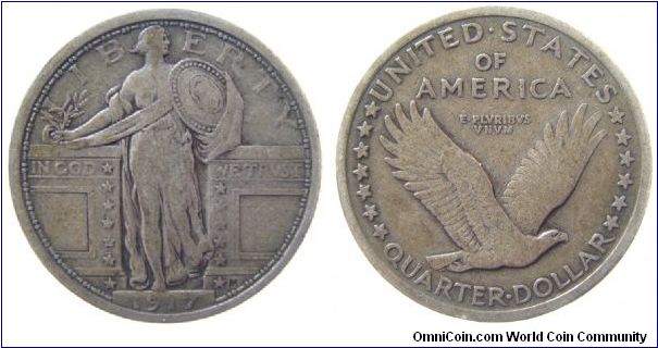1917 Standing Liberty Quarter Dollar (Type 1, no stars)