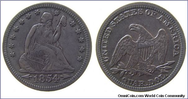 1854 Seated Liberty Quarter Dollar