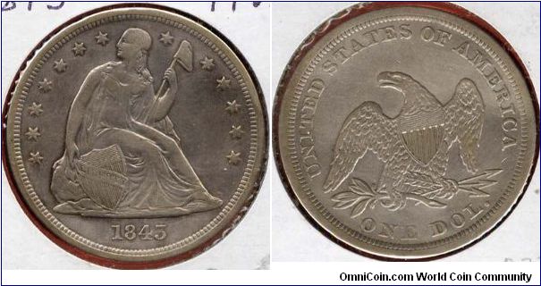 1843 Seated Dollar