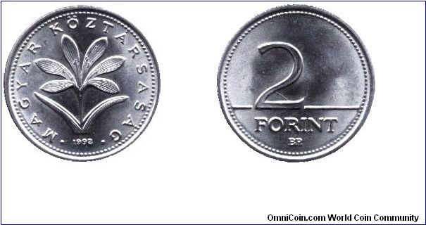 Hungary, 2 forint, 1992, Cu-Ni, Hungarian Autumn Crocus.                                                                                                                                                                                                                                                                                                                                                                                                                                                            