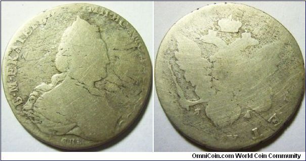 Russia 1785-93 ruble. This coin is heavily worn and I cannot figure out the date. But it seems that most of the other coins are either novodels or really scarce. Only the 1793 Catherine ruble by this mintmaster is plentiful and hence my guess. 

Also seems to be some sort of overstrike...