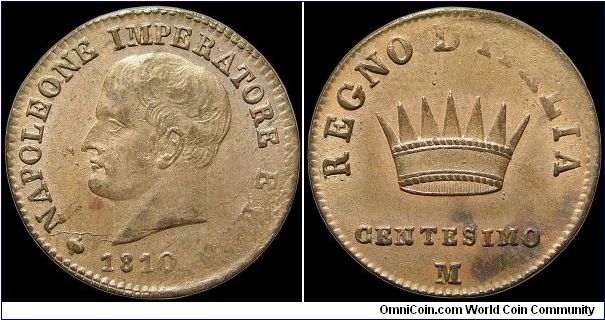 Centesimo, Napoleonic Kingdom of Italy.

Milan mint. A poorly struck reverse mars an otherwise unc. example.                                                                                                                                                                                                                                                                                                                                                                                                      