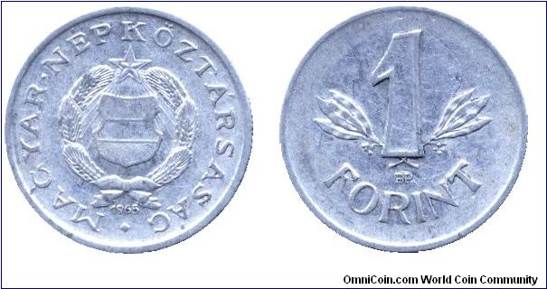 Hungary, 1 forint, 1965, Al, Peoples Republic of Hungary.                                                                                                                                                                                                                                                                                                                                                                                                                                                           