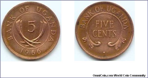 Uganda, 5 cents 1966.