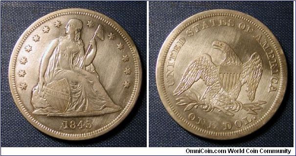 1843 Seated Liberty Dollar (cleaned)