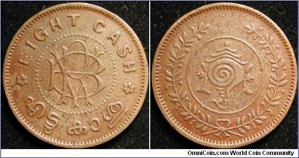 8 Cash
Bronze
Not dated
struck 1938-49
Travancore