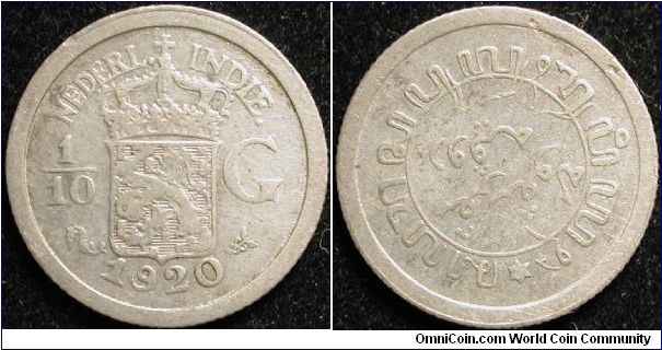 1/10 Gulden
Ag 720 1.25g
Ned. Indie