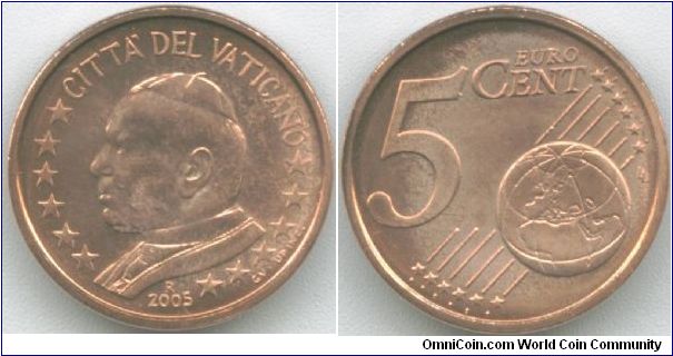 2005 Pope John Paul II, 5 euro cents